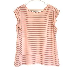 2/$15 LOFT - Pink & Off-White Striped Short Cap Sleeve Blouse – Size M